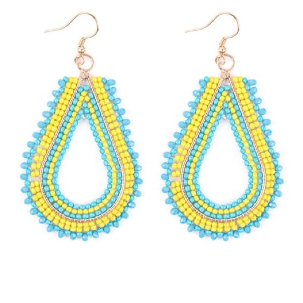 Tear Drop Yellow and Blue Earrings